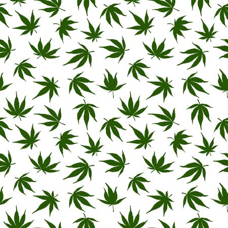 Seamless pattern of green cannabis leaves on a white background. Green hemp leaves..Seamless pattern of marijuanaの写真素材