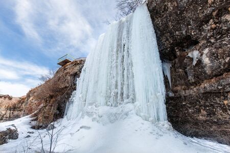 A large frozen waterfall. 3 cascading waterfall in Dagestan.republic of dagestanの写真素材