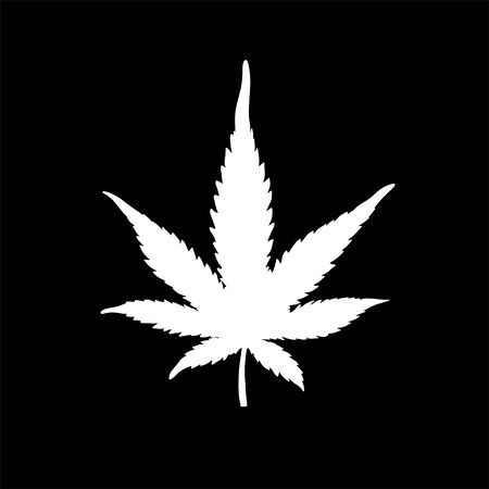 White hemp leaf isolated on a black background. Silhouette of cannabis. Vector illustrationのイラスト素材
