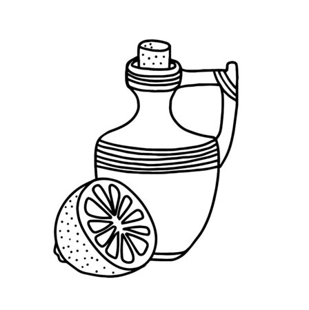 A pitcher of lemon is isolated on a white background. A vessel that looks like a scribbled bottle.のイラスト素材