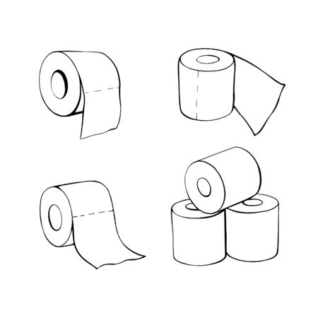 Toilet paper rolls in the Doodle style. Hand-drawn toilet paper. Vector illustration isolated on a white background.のイラスト素材