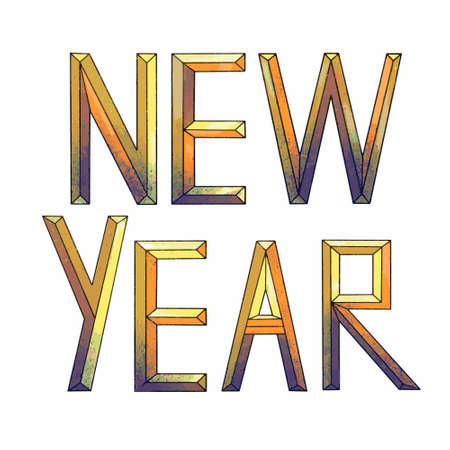 New year - gold inscription. New year-isolated letters on a white background. Illustration for a holiday greeting cardのイラスト素材