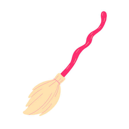 The witchs broom. A broom isolated on a white background.Design for Halloween. Flat vector illustrationのイラスト素材