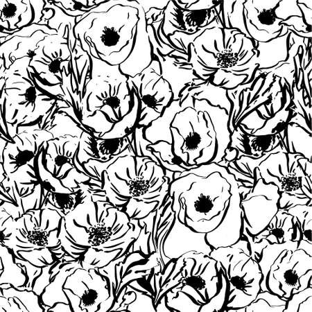 Seamless Botanical flower bouquet drawn by hand. Ink drawing. Vintage monochrome element.のイラスト素材