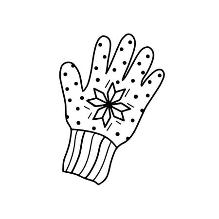 Winter gloves vector illustration in Doodle style. Knitted garments for the hands. Fashionable winter accessory. Handmade gloves isolated on a white backgroundのイラスト素材