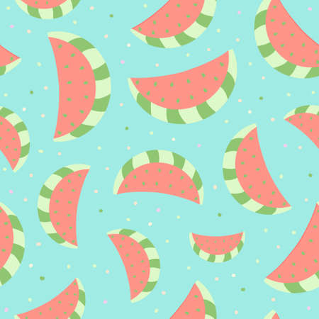 Cute Watermelon pattern in Doodle style.Colorful summer fruit pattern.のイラスト素材