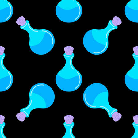 Seamless pattern with potion bottle.The concept of Halloween, witchcraft. Design of banners, wrapping paper, packagingのイラスト素材