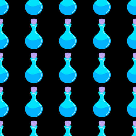 Bottles with Elixir seamless pattern. The concept of Halloween. illustration in flat styleのイラスト素材