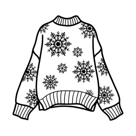 Knitted sweater with snowflakes, cozy sweaterのイラスト素材