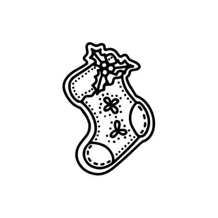 Gingerbread Christmas sock. Hand drawn vector illustration in Doodle styleのイラスト素材