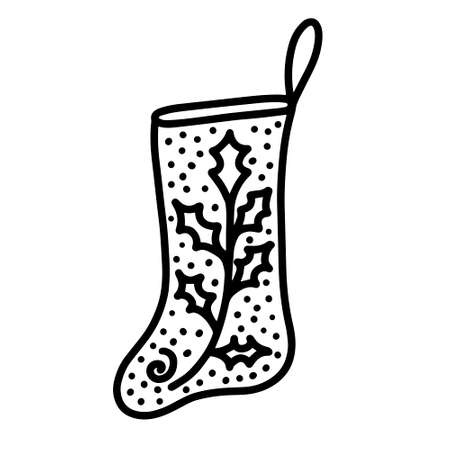 Christmas sock hand drawn vector illustration in Doodle style. Design for greeting cards, printing, advertisingのイラスト素材