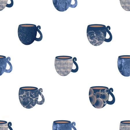 pattern of ceramic cups Hand-drawn illustrationの写真素材