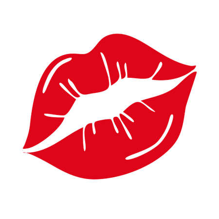 Red lips isolated on a white background. Vector flat illustration. Design for Valentines Day, greeting cards, t-shirts, stickersのイラスト素材