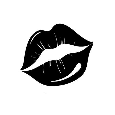 Black silhouette of female lips isolated on a white background. vector illustration. Design for Valentines Day, greeting cards, t-shirts, stickersのイラスト素材