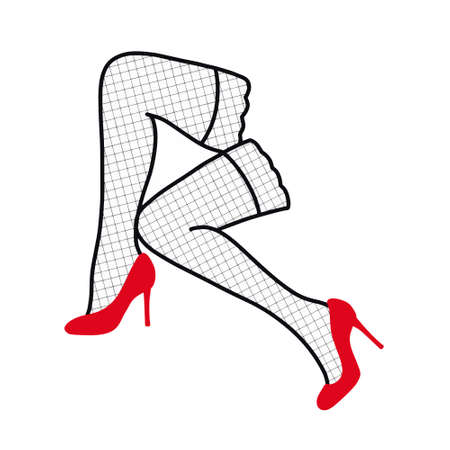 Womens legs in stockings and red shoes. Vector illustration. Design for advertising, printing, stickers, fashion and beauty industryのイラスト素材