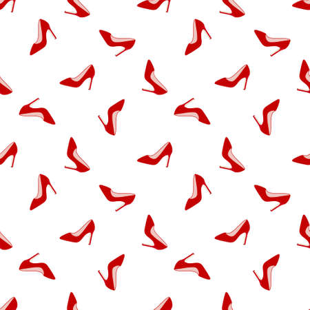 Glamorous red shoes seamless pattern. Design for beauty industry, wrappers, greeting cards, packaging, textiles, printing, Valentines Day. Vectorのイラスト素材