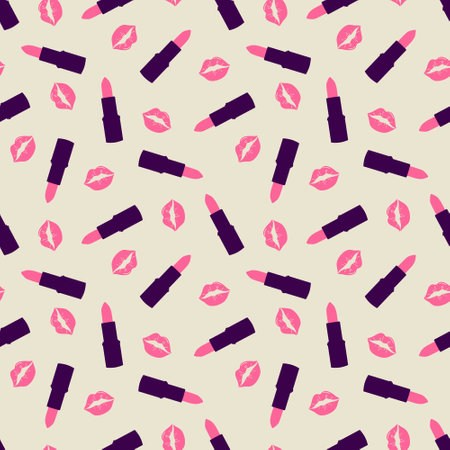 Pink kisses and lipstick seamless patternのイラスト素材