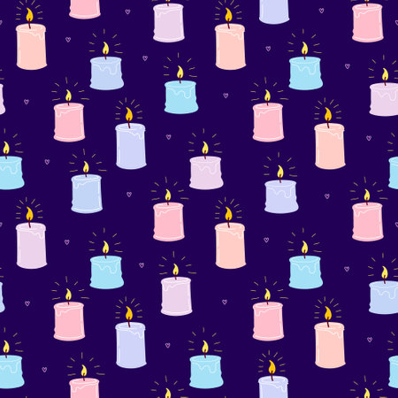 Scented burning candles seamless pattern.Design for printing, textiles, wrappers. Spa and aromatherapy Vector illustrationのイラスト素材