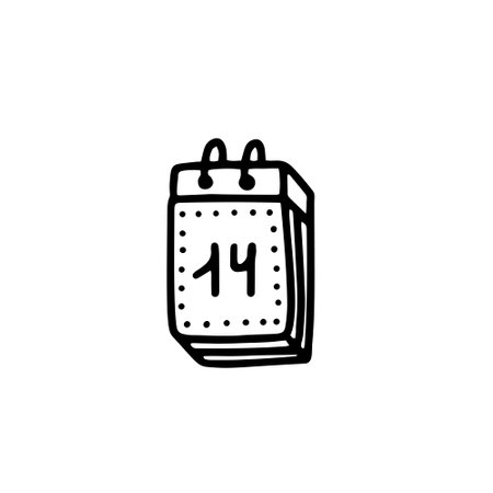 Calendar with the inscription February 14 isolated on a white background.vector illustration in doodle style. design for valentines dayのイラスト素材
