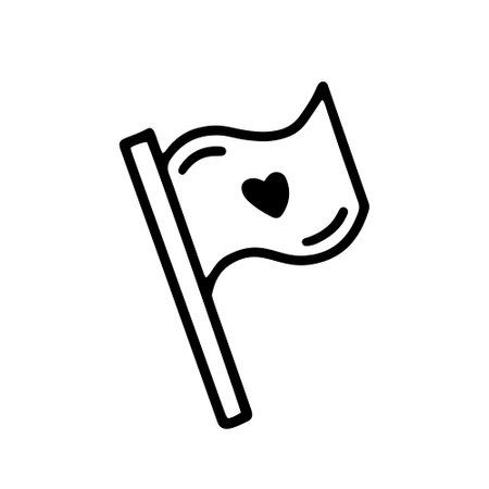 flag with love heart. Vector illustration in doodle style. Design for Valentines Day, Wedding, Invitationのイラスト素材