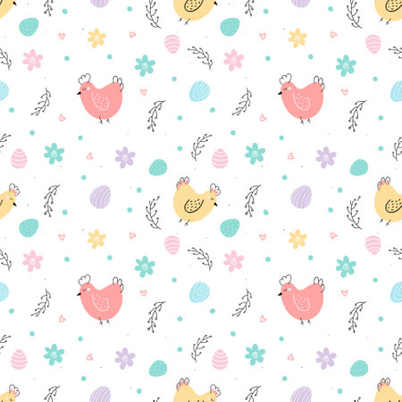Chicken and eggs easter pattern. Design for Easterのイラスト素材