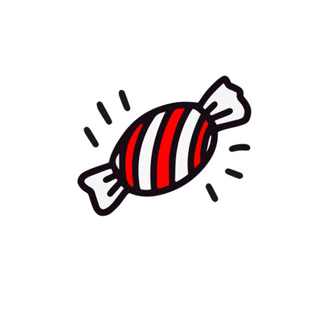 Caramel candy isolated on a white background. Doodle style. Design for Valentines Day, New Year, Halloween, Easterのイラスト素材