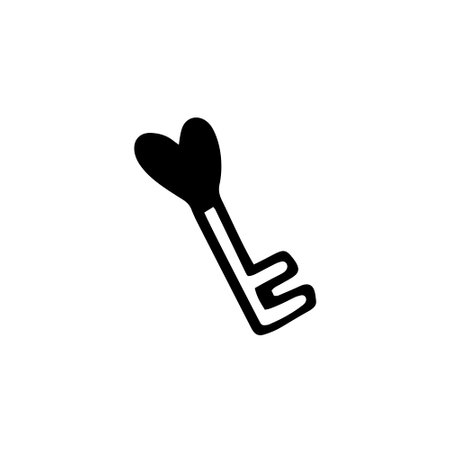 The key is in the shape of a heart.vector illustration in doodle style. Design for Valentines Day, Wedding, stickersのイラスト素材