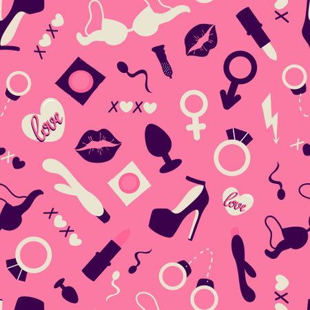 Adult toys seamless pattern. Vector flat illustration. Valentines day designのイラスト素材