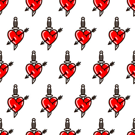 Heart with dagger seamless patternのイラスト素材