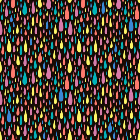 Seamless pattern with colored drops on a dark background. Vector illustrationのイラスト素材