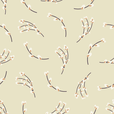 Easter seamless pattern with willow twigs. Easter holiday background. Design for paper, textile, scrapbooking, printing. Vector illustrationのイラスト素材