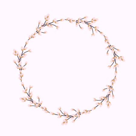 Willow wreath. Round frame made of willow twigsのイラスト素材