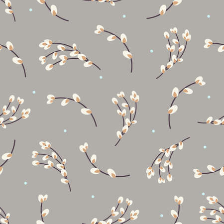 Willow twigs seamless background. Easter holiday background.  Vector illustrationのイラスト素材