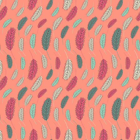 Bird feathers seamless pattern. Easter pattern with chicken feathers. Vector flat illustration. Design for textiles, packaging, wrappers, greeting cards, paper, printing.のイラスト素材