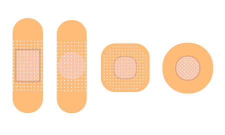 Medical patch set of illustrations. Antiseptic patch. Flat vector illustration isolated on a white background.のイラスト素材