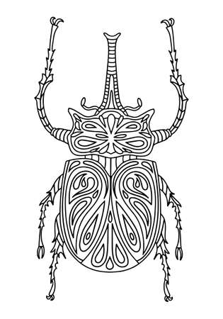 Beetle elephant coloring page. Elephant beetle linear vector illustration. Anti-stress coloring book for adults and children. Hand-drawn doodle coloring book.のイラスト素材