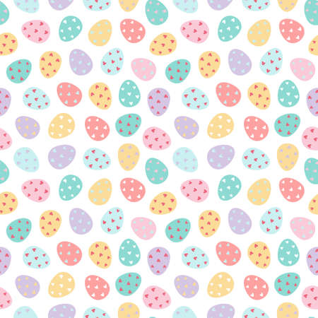 Easter eggs seamless pattern. Decorated Easter eggs on a white background. Design for textiles, packaging, wrappers, greeting cards, paper, printing. Vector illustrationのイラスト素材