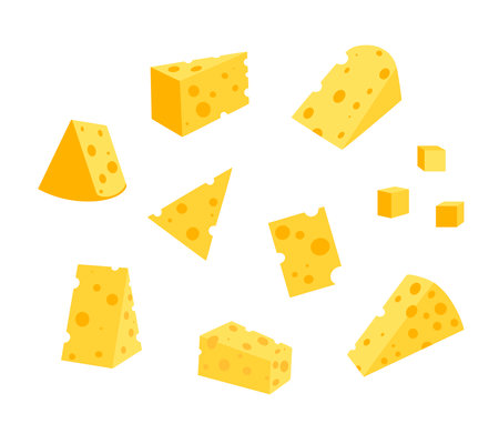 Cheese With Isolated On White Background Vector Flat Illustration A Set Of Different Cheesesのイラスト素材 イメージマート