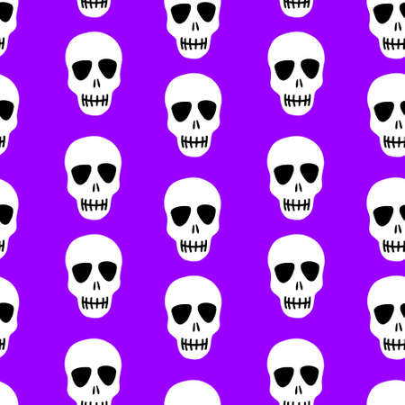 Skull pattern. Skulls on a purple background.Vector illustration. Bright and fashionable design for Halloween, Day of the dead, tattoos, prints, postのイラスト素材
