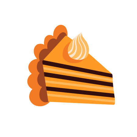 A piece of pumpkin pie.American homemade pumpkin pie with whipped cream. Vector illustrationのイラスト素材