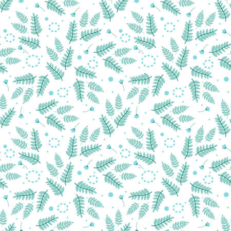 pattern with fern leaves, flowers and botanical elementsのイラスト素材