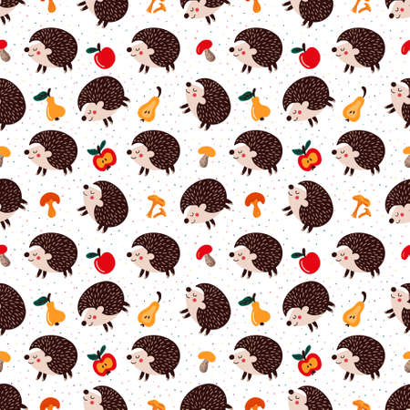 Seamless pattern with hedgehogs. Vector illustrationのイラスト素材