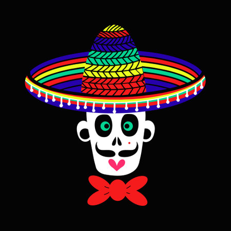 A Mexican skull of a zombie man in a sombrero hat.のイラスト素材
