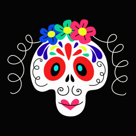 Cute skull with flowers for Day of the Deadのイラスト素材