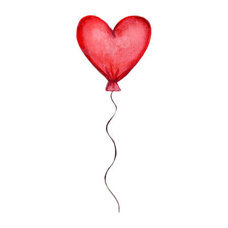 Red balloon in the shape of a heart.Hand-drawn watercolor illustrationの写真素材