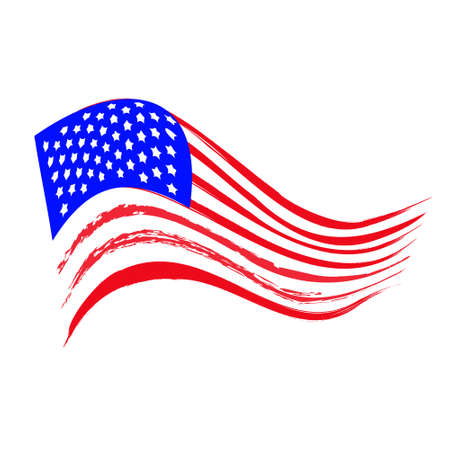 Developing American flag on a white background. Vector illustration.のイラスト素材