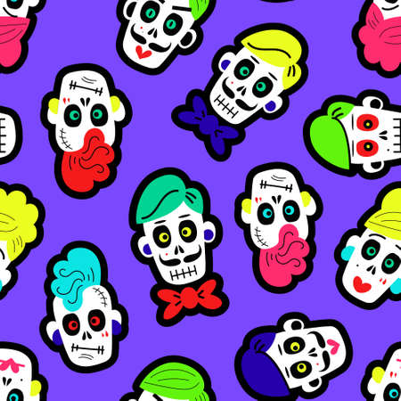 Seamless pattern with colorful funny skullsのイラスト素材