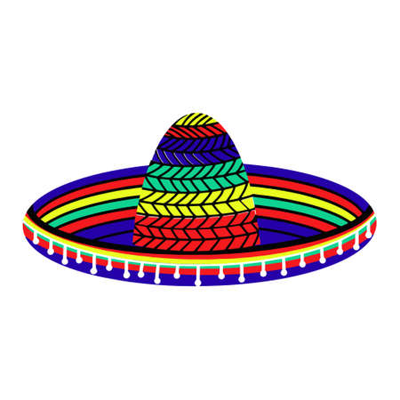 Sombrero hat vector flat illustration. Traditional Mexican headdress.のイラスト素材