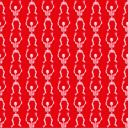 pattern with white skeletons on a red backgroundのイラスト素材