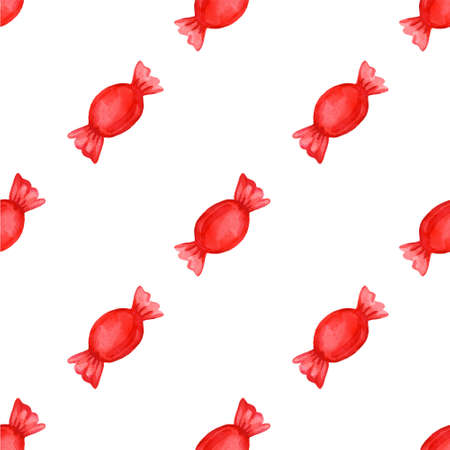 Festive seamless pattern with candy in a red wrapper.のイラスト素材